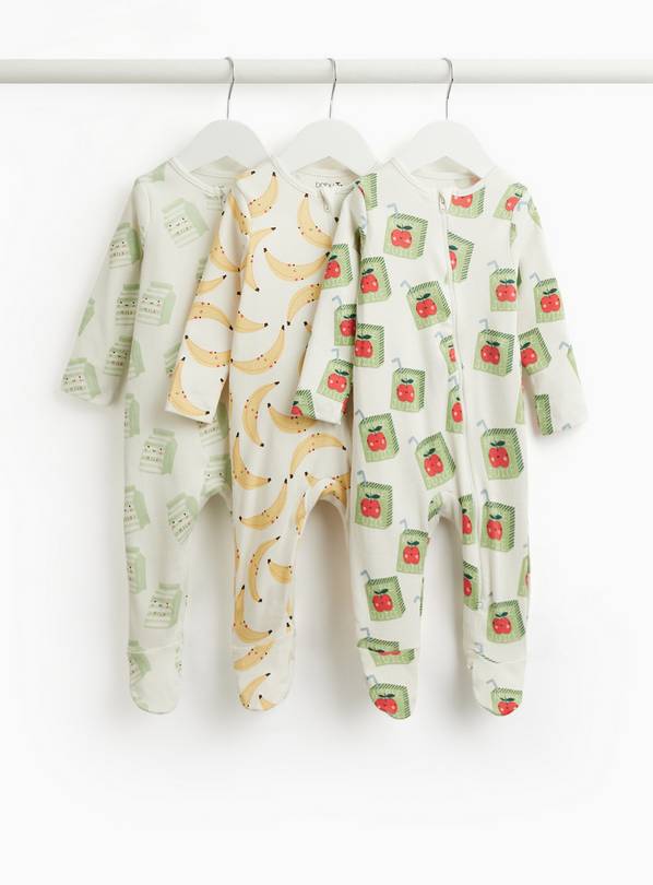 Food Print Ribbed Sleepsuits 3 Pack Up to 1 mth